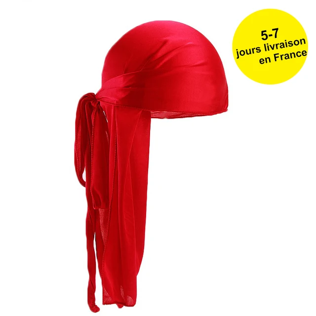 Men's Silky Durags Bandanas Turban hat Wigs Doo Men Satin Durag Biker Headwear Headband Hair Accessories Extra Long Tail Du-Rag Adult Red
