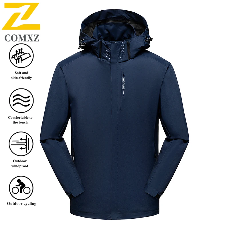 ​Men's Outdoor Hiking Jacket Waterproof Windproof Breathable Tactical Softshell Windbreaker Hooded Camping Travel Sports​ Coat