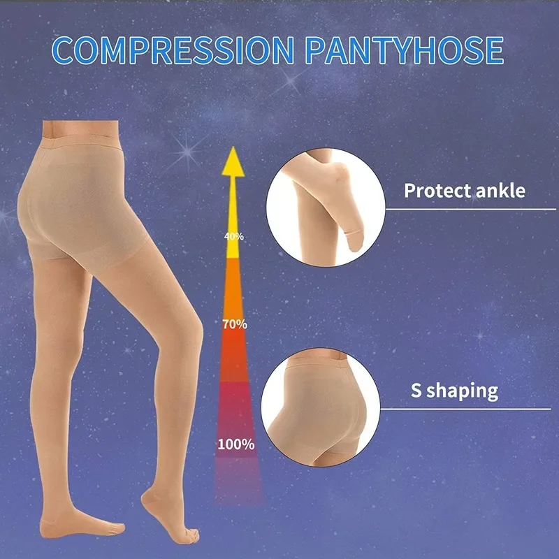 Compression Pantyhose 30-40 MmHg Women Slimming Support Graduated Relieve Stockings High Waist for Varicose Veins Edema Swelling