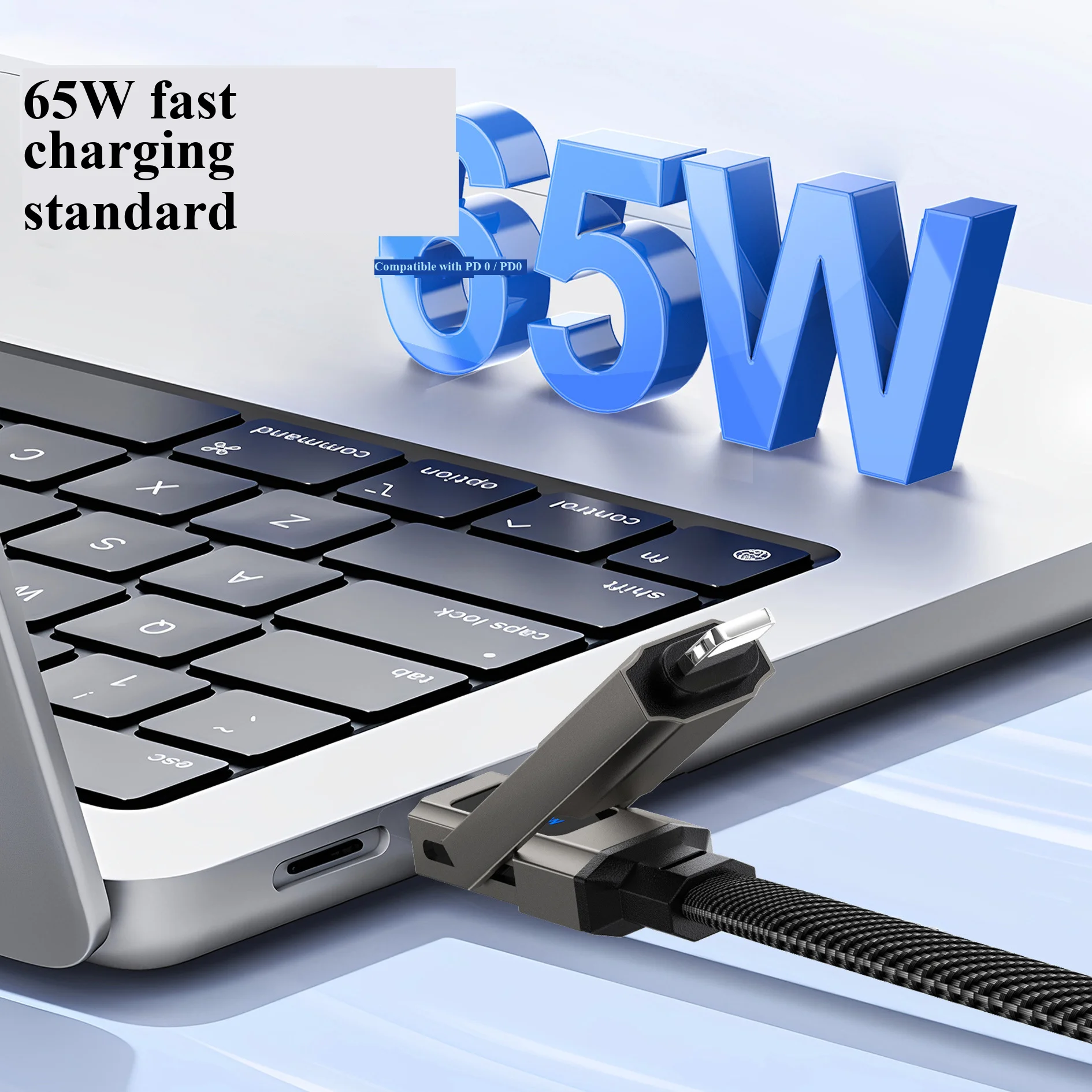 65W 키체인 디지털 디스플레이 4-in-1 PD 고속 충전 케이블, 애플 및 화웨이 타입-C 5A 휴대폰 데이터 케이블에 적합