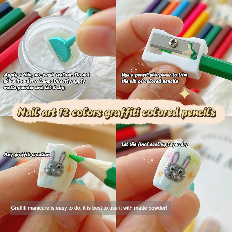 12Pcs Multicolour Nail Art Graffiti Pencil Paintings Pencil 12 Colors Manicure Multifunctional Tools DIY