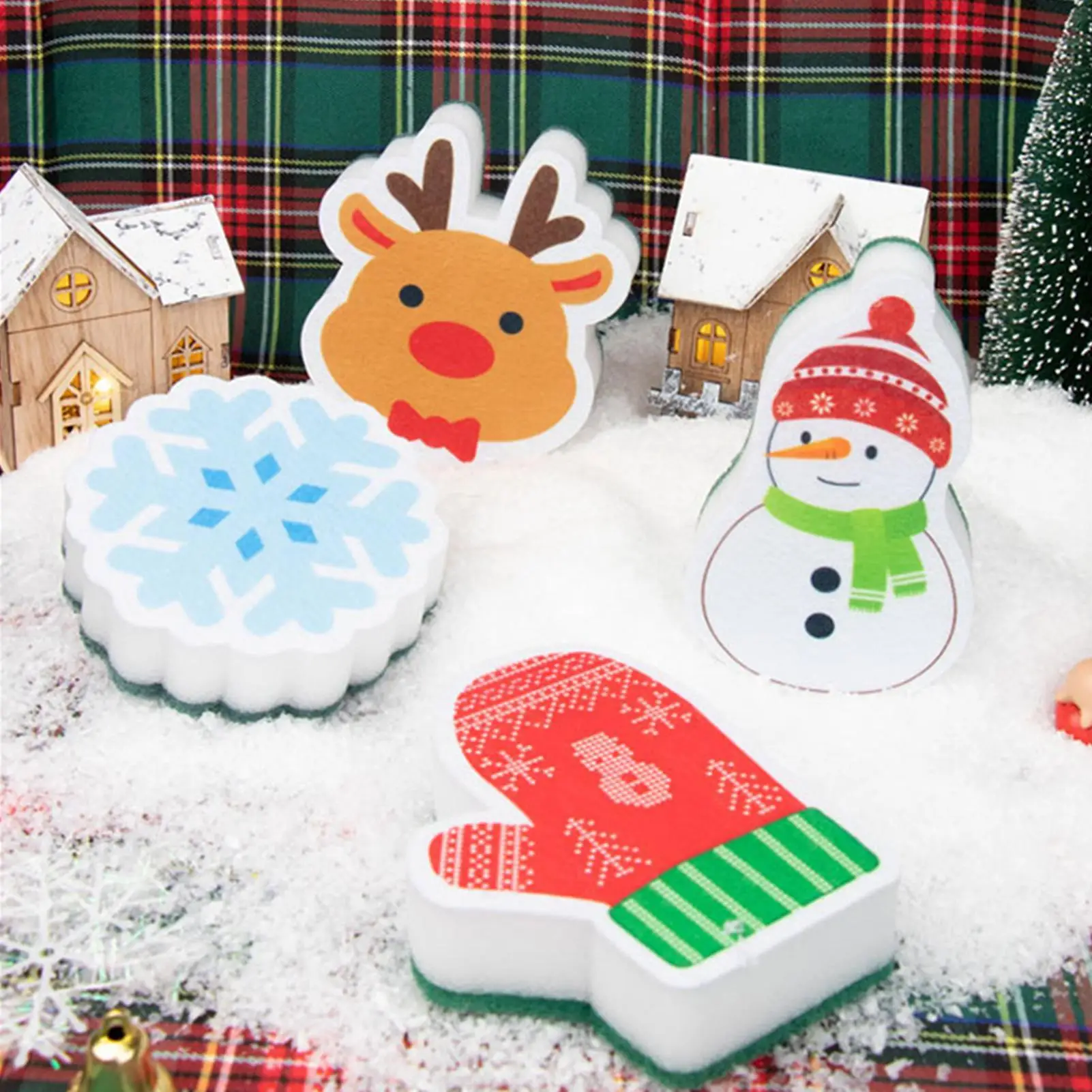 1pc Christmas Dish Sponges Christmas Snowman Scrubbing Sponge For Dish Cleaning Sponges For Pan Pot Bakeware Plate Dish Bowl