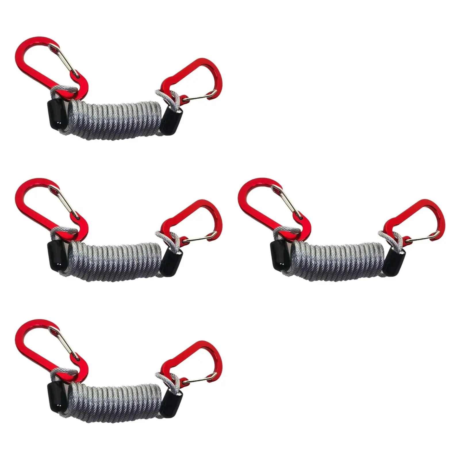4x Fishing Lanyards with Carabiners Steel Wire Leash Fishing Tackle Boxes Tool Accessories Security Leash Fishing Rod Holder