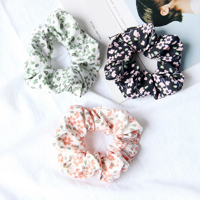 2022 New Purple Floral Print Hair Scrunchies For Women Boho