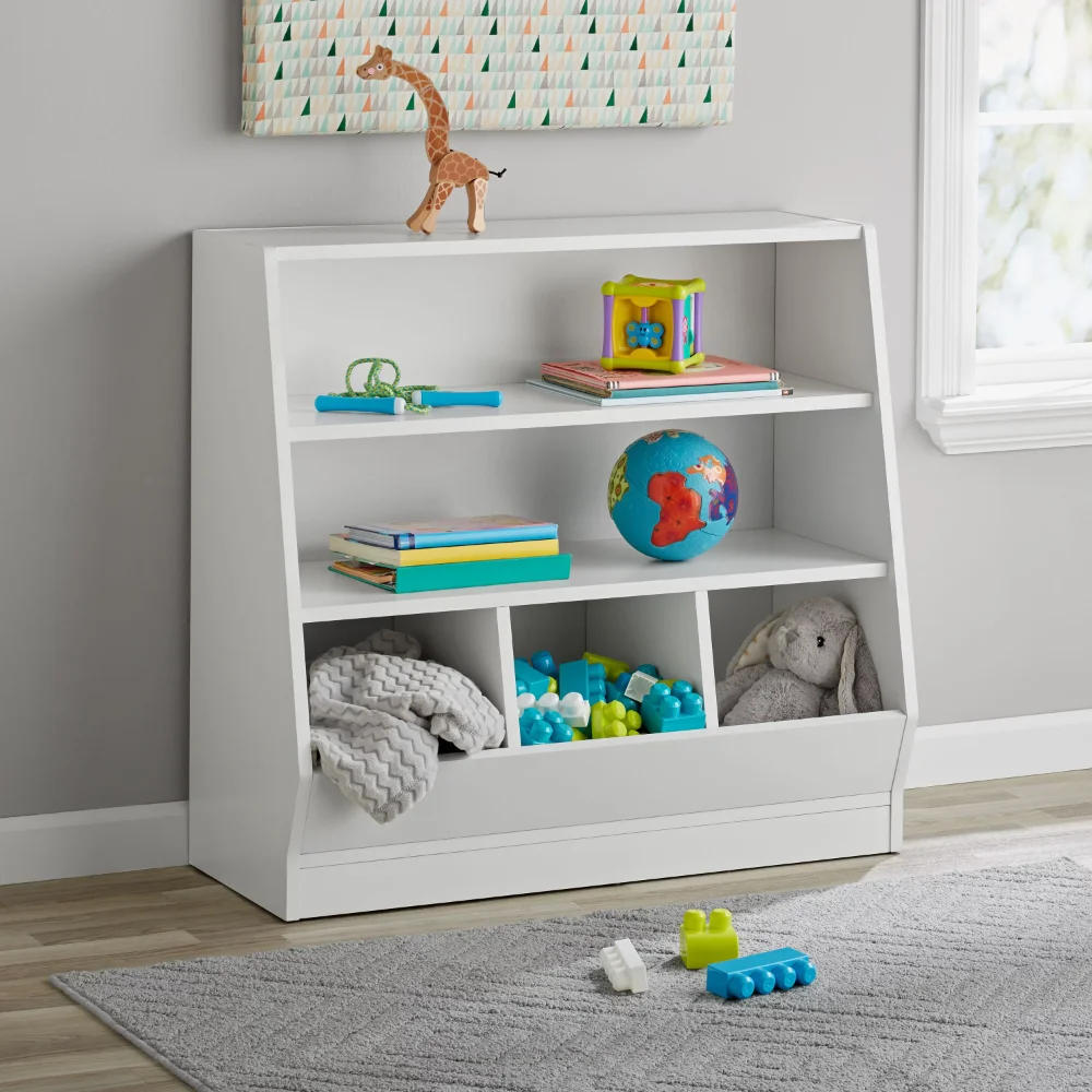 kids-bin-storage-and-two-shelf-bookcase-white