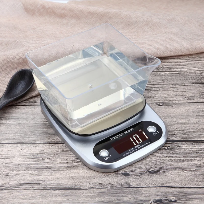 

Portable electronic scale foreign trade stainless steel kitchen scale table scale gift home baking weighing 0.1g accuracy