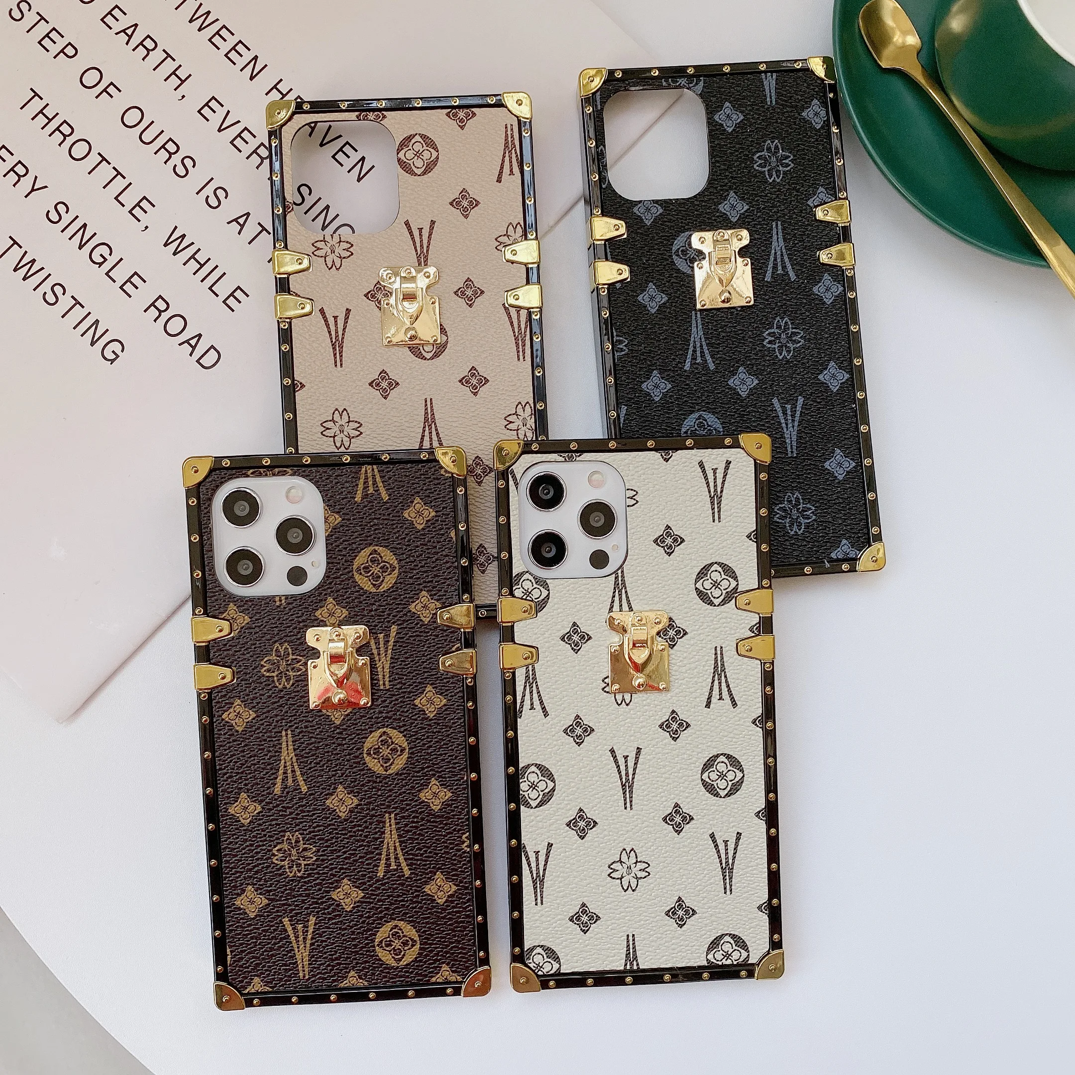 Luxurious Geometric Square Leather Mobile Phone Case For IPhone 13