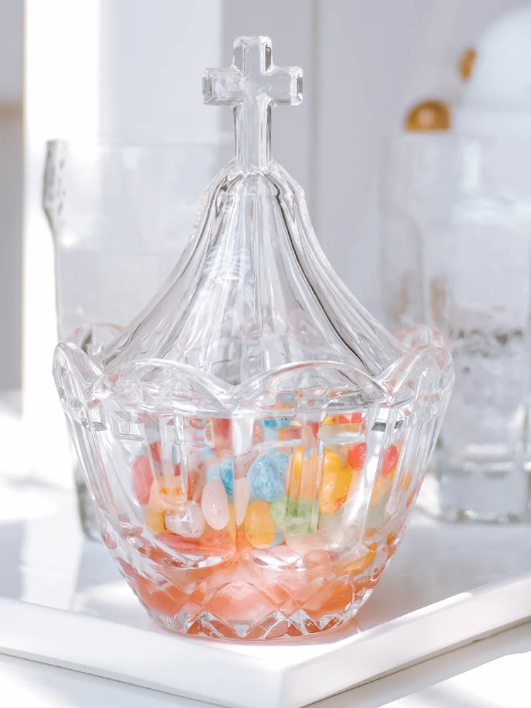 

Cross embossed storage, glass candy jar with lid, jewelry jar, decorative ornaments, snacks, small sundries, storage jar