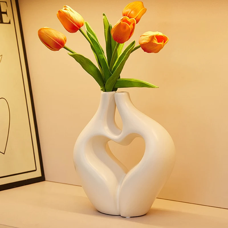Nordic Ceramic Irregular Shape White Vase, Home Dining Table Living Room Bedroom Office Decoration Accessories, Flower Ware, 1Pc