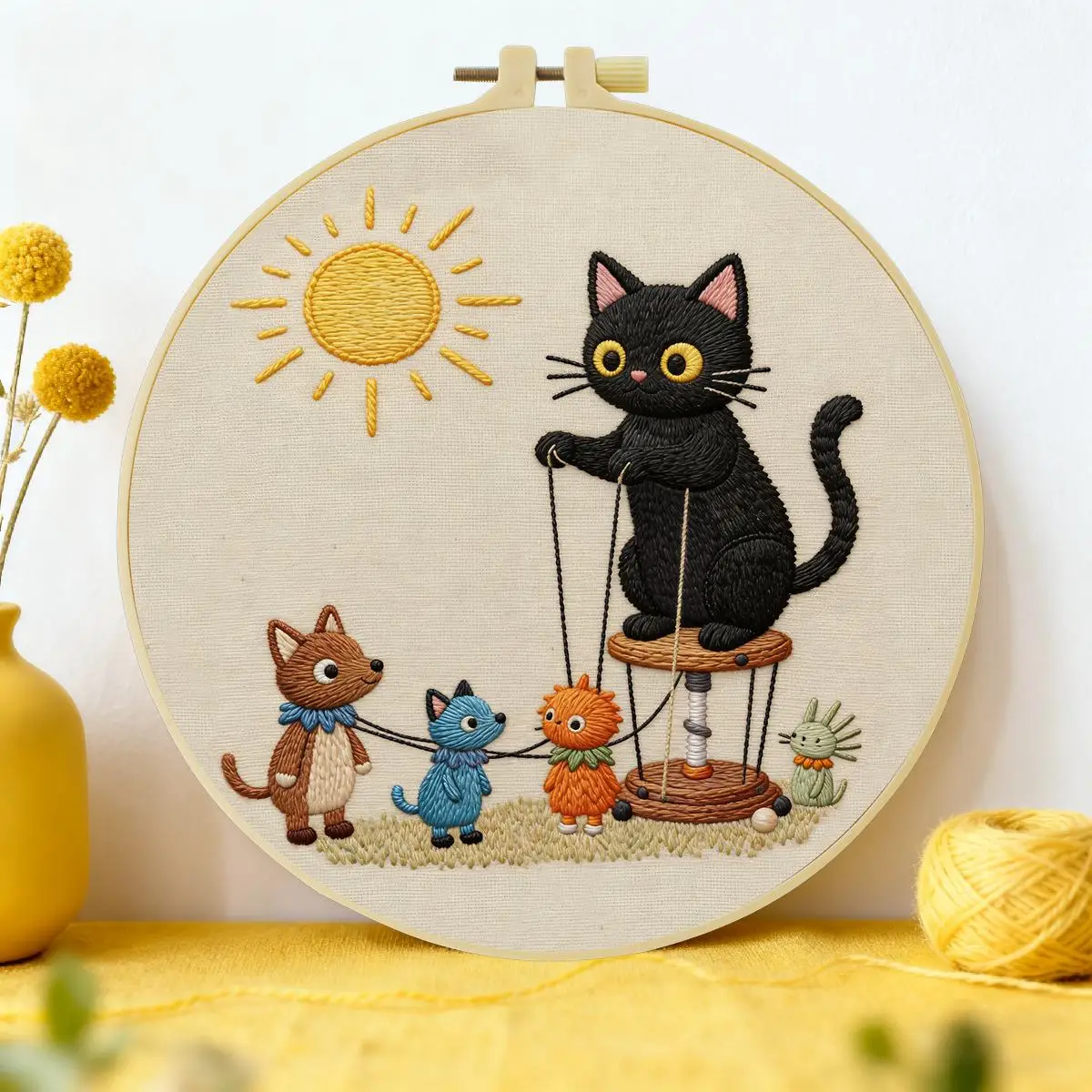 1 Stück 20X20CM/15X15CM 7,87/6,3 Zoll Katze und Maus Stickerei Starter-Kit DIY-Kit DIY-Stickerei-Set Handarbeiten Nähkunst