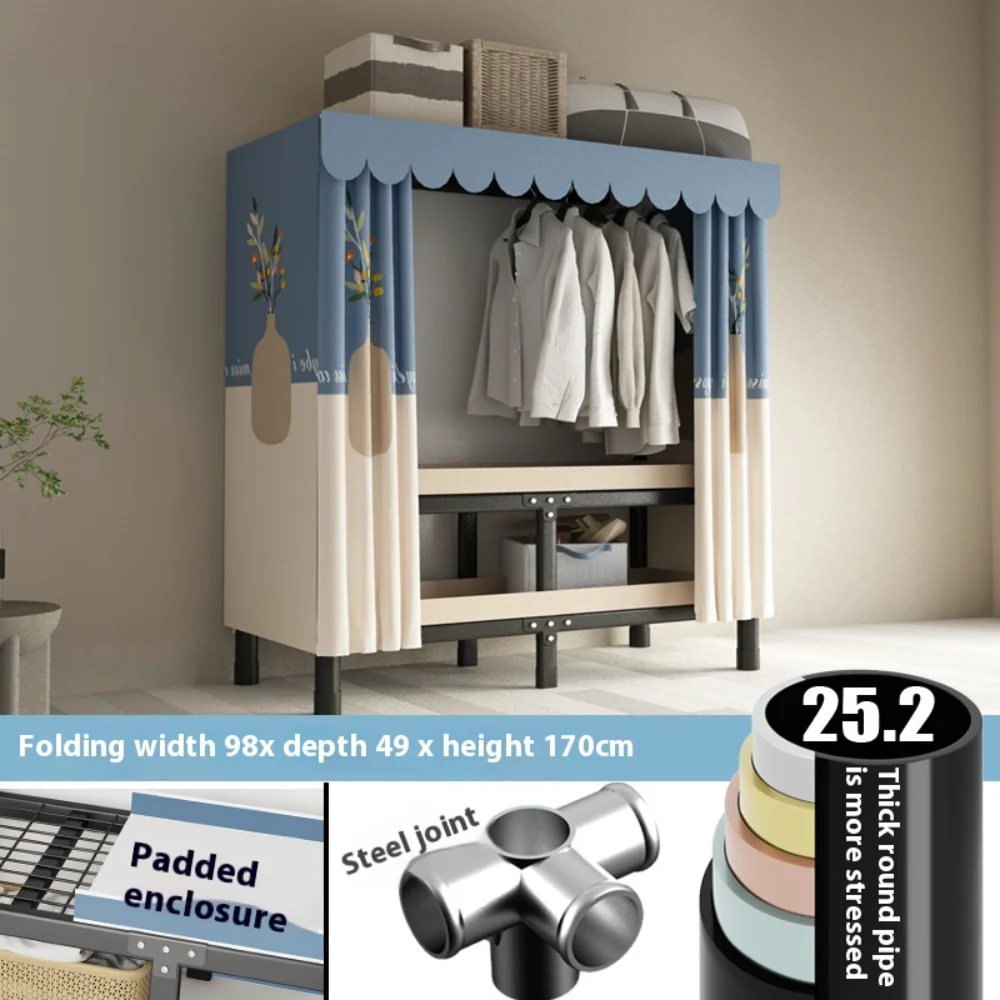 Cloth Wardrobe Foldable Steel Frame Simple Durable RentalRoom Storage Closet Locker Bedroom Furniture Installation-Free fabric wardrobe,cloth wardrobe