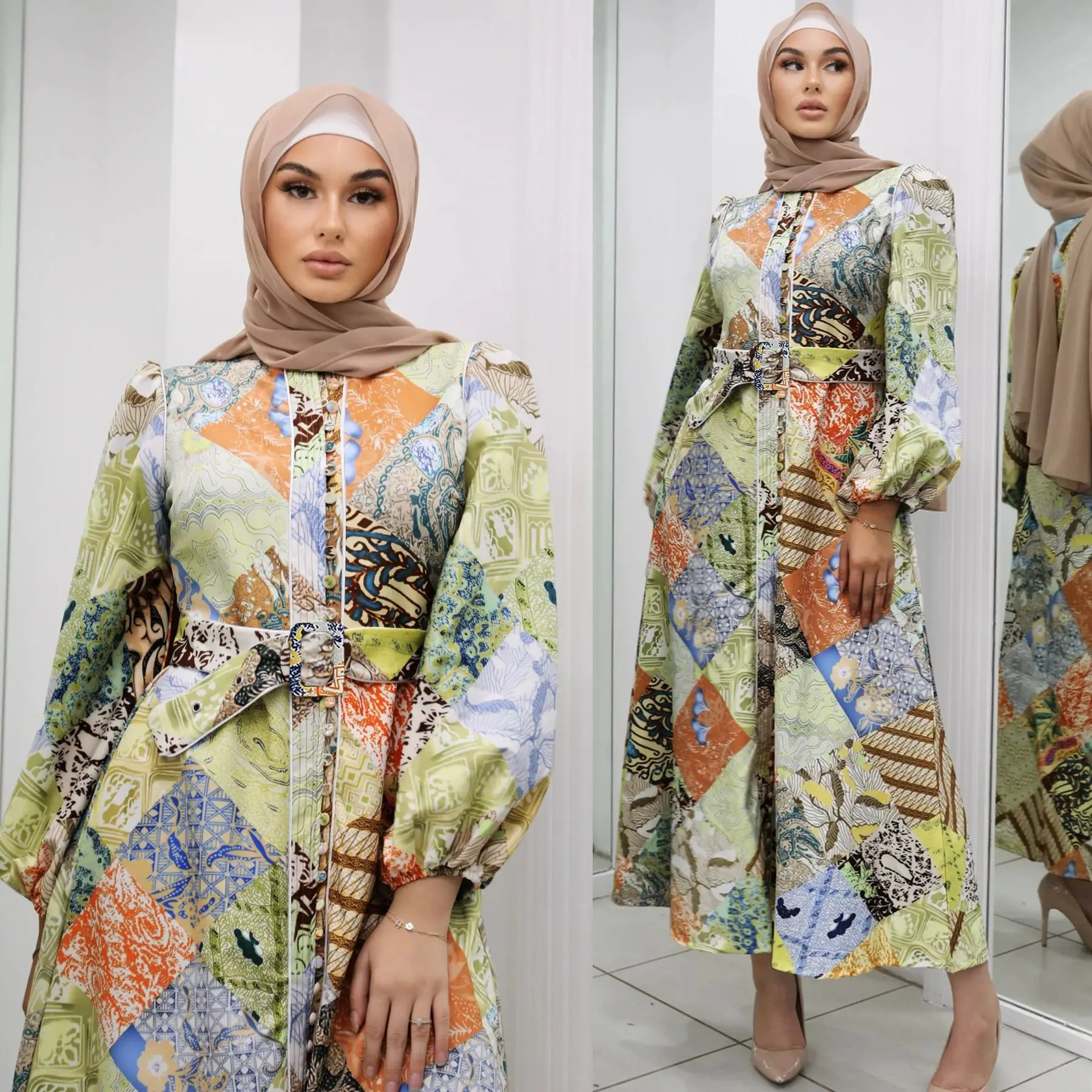 

Middle East Muslim Dress Women Southeast Asia Indonesia Vintage Printed Large Dresses Abayas For Women Turkish Vestido