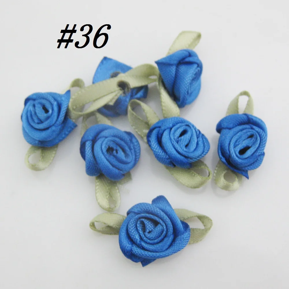Vibrant Fabric Ribbon Rose Rosettes with Leaf - Set of 50 Flower Embellishments for DIY Crafts & Sewing Supplies