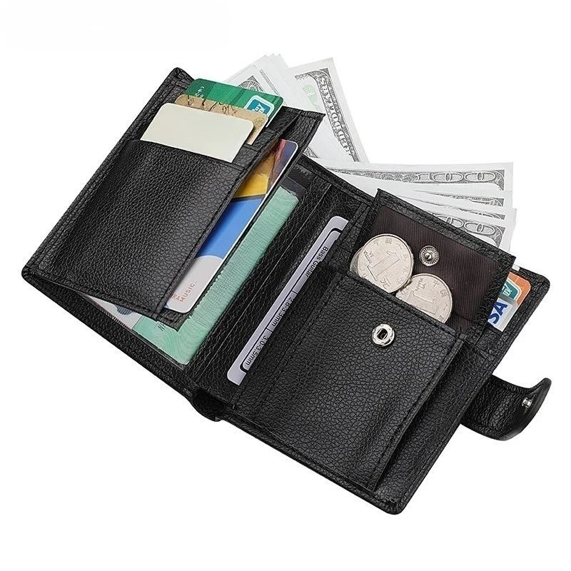 High Quality Men's Passport Leather Wallet Multiple Card Slots and Two Clear ID Window Vintage Business Card Bag 4