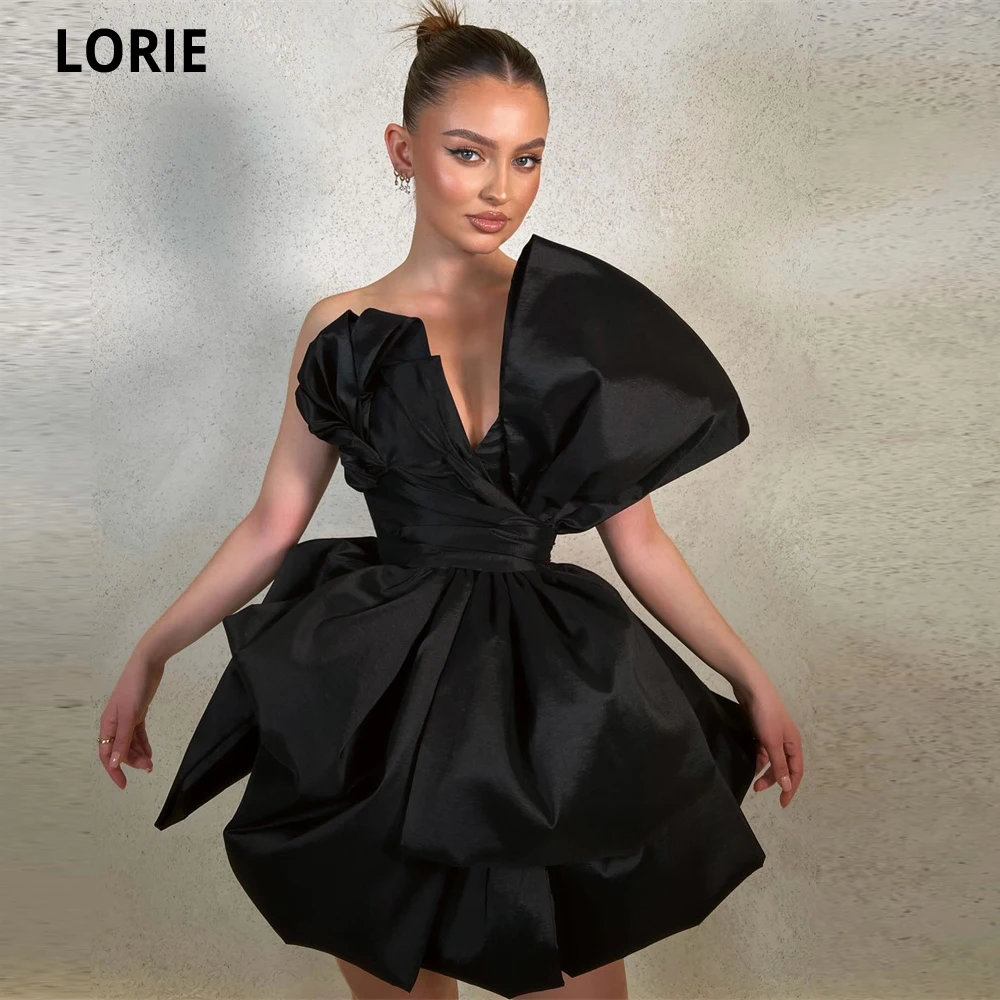 

LORIE черные короткие платья для выпускного вечера без бретелек выше колена атласные вечерние платья для девушек платья для выпускного вечера