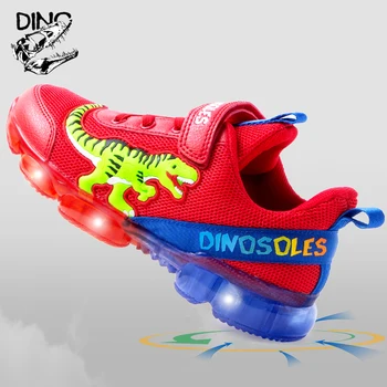 DINO 용수철 가을 어린이 T-REX LED 신발, 통기성 메쉬 2023, 어린이 밑창 라이트 업, 야외 스포츠, 빛나는 스니커즈, EU 26-35