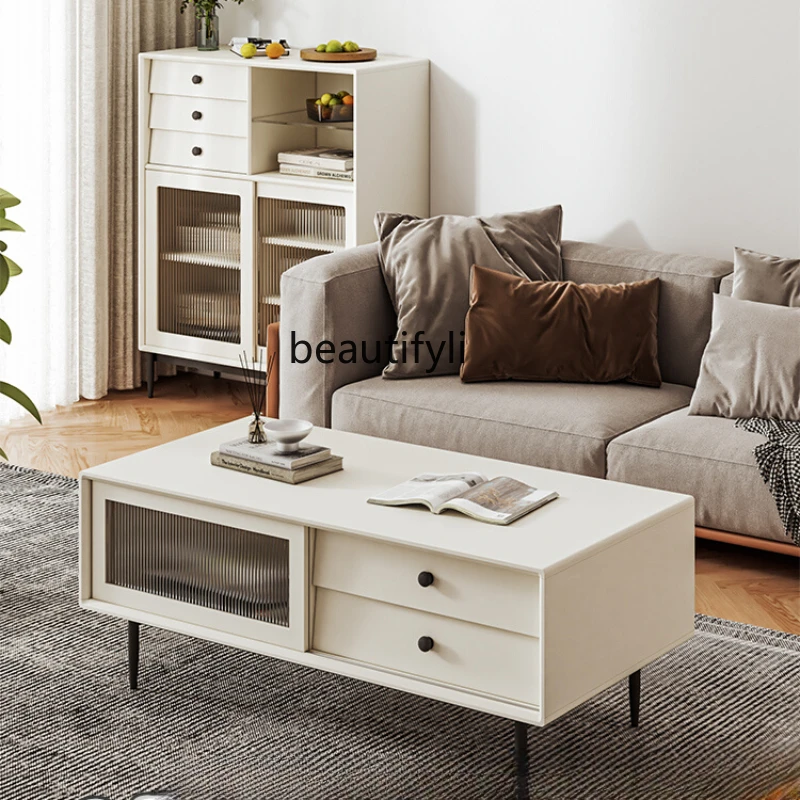 

Modern Simple Coffee Table Medium and Small Apartment Living Room Home Storage Multifunctional Creative Khaki White