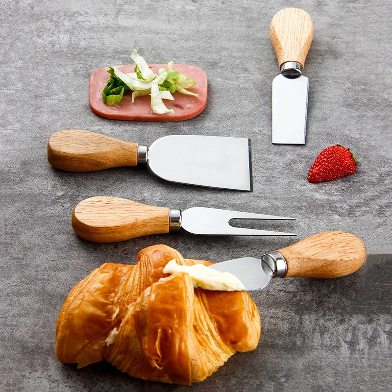 4/6-piece Exquisite Cheese Knife Gift Set Rubber Wood Handle Stainless Steel Cheese Slicer Butter Knife Cutter Collection