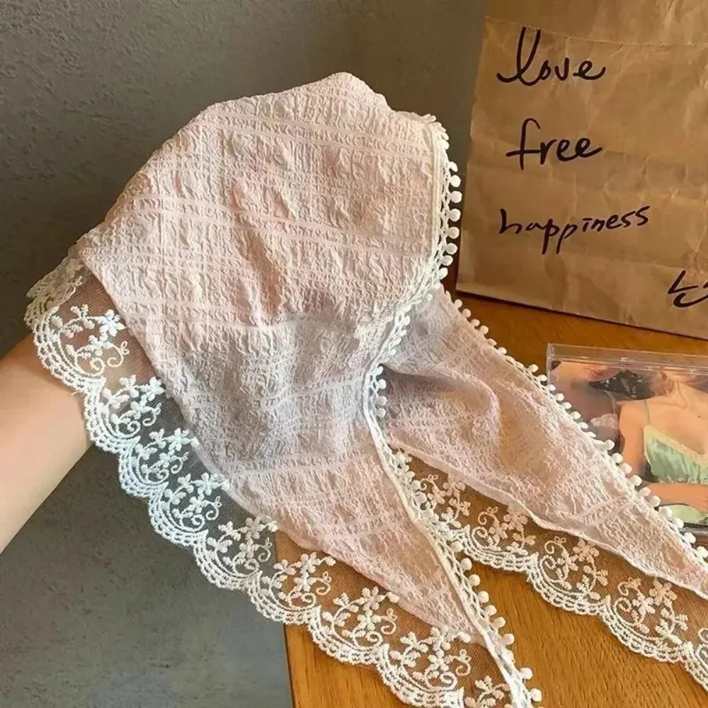 Cherry Lace Triangle Hair Scarf Gilrs Holiday Retro Hair Bands for Women Outgoing Makeup Styling Bandana Headwarp Headwear