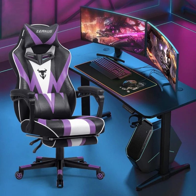 

Zeanus Gaming Chair for Adults Purple Gaming Chairs Reclining Computer Chair with Footrest for Heavy People Gaming Big and Tall