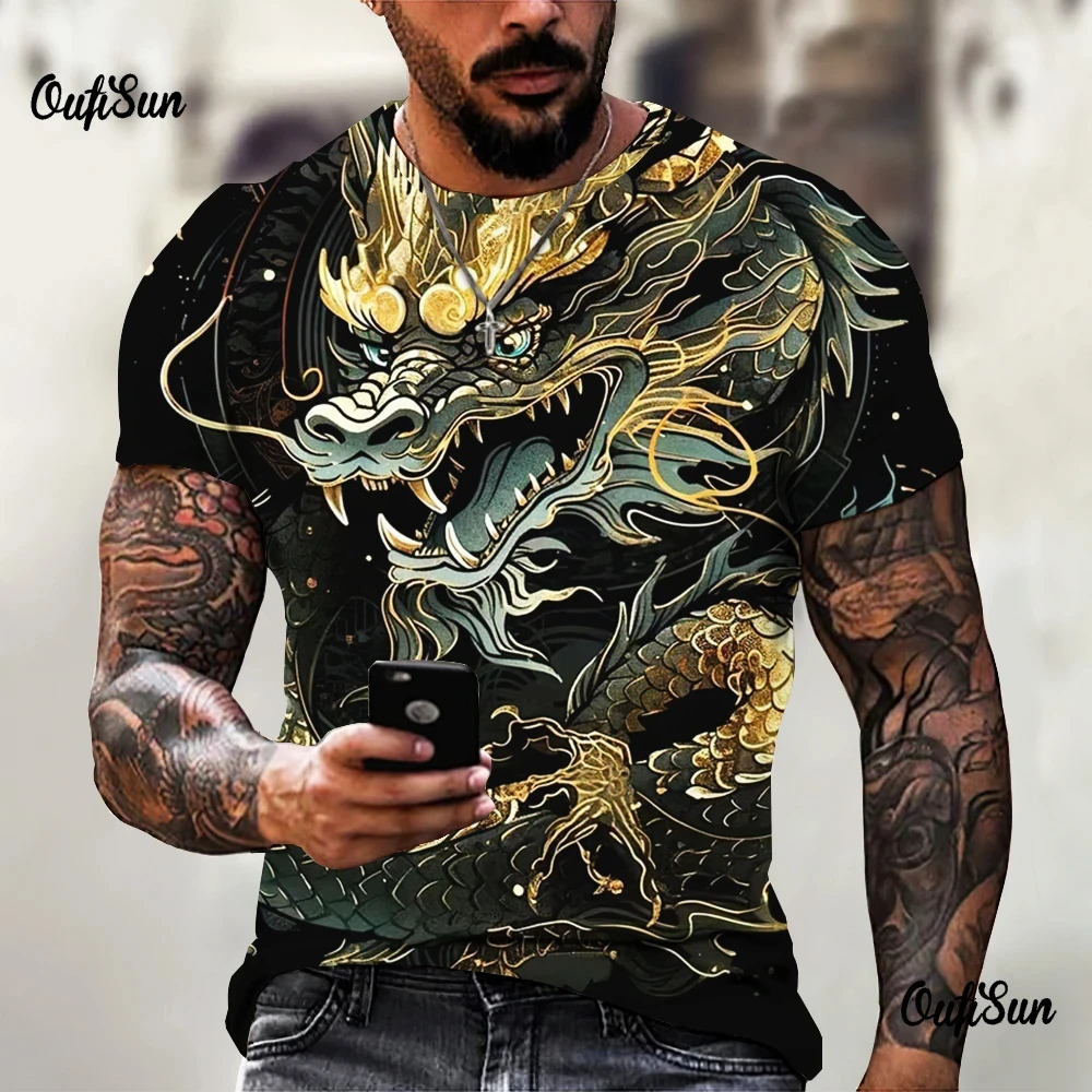 3d printed t shirts Dragon Pattern Men's Short-sleeved Oversized Streetwear Tees Summer Casual Tops