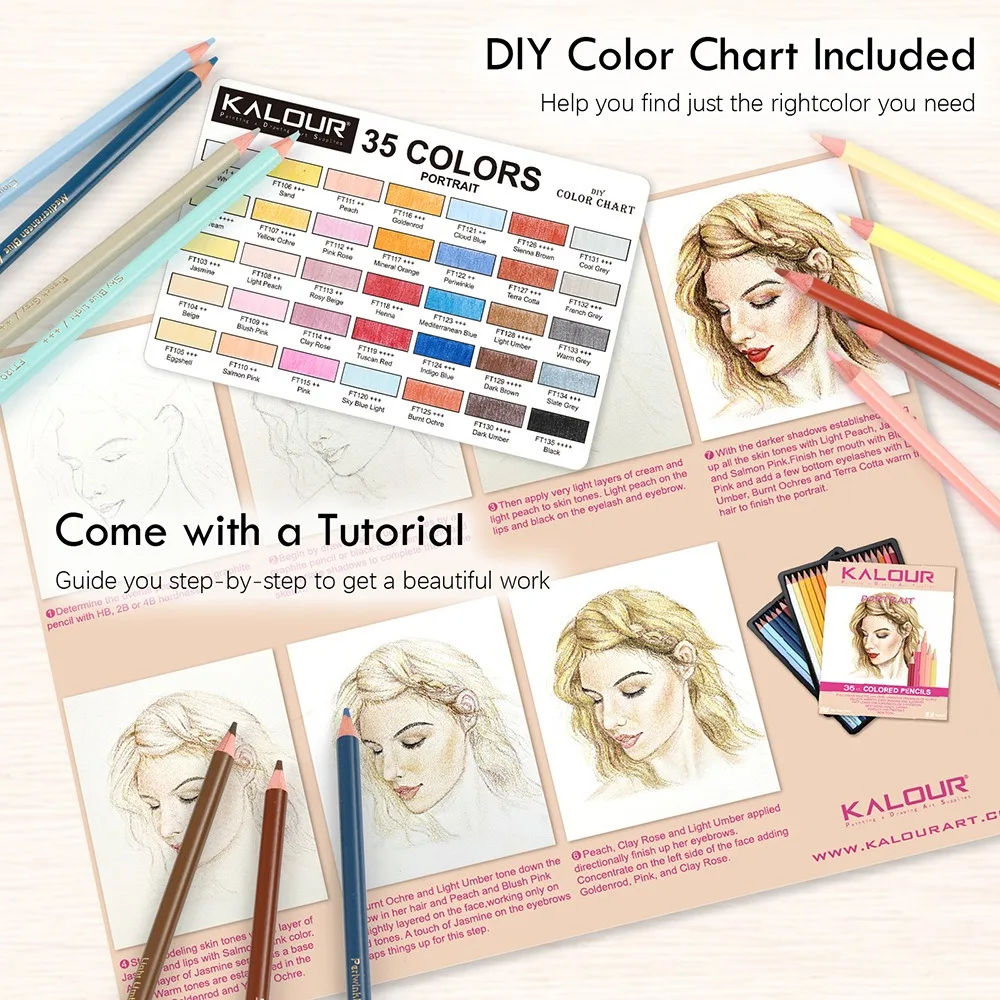 KALOUR Skintone Coloring Pencils 36pcs Premium Charcoal Vivid Luminous Drawing Pen Portrait Set Soft Leads Easy Shading Blending 4