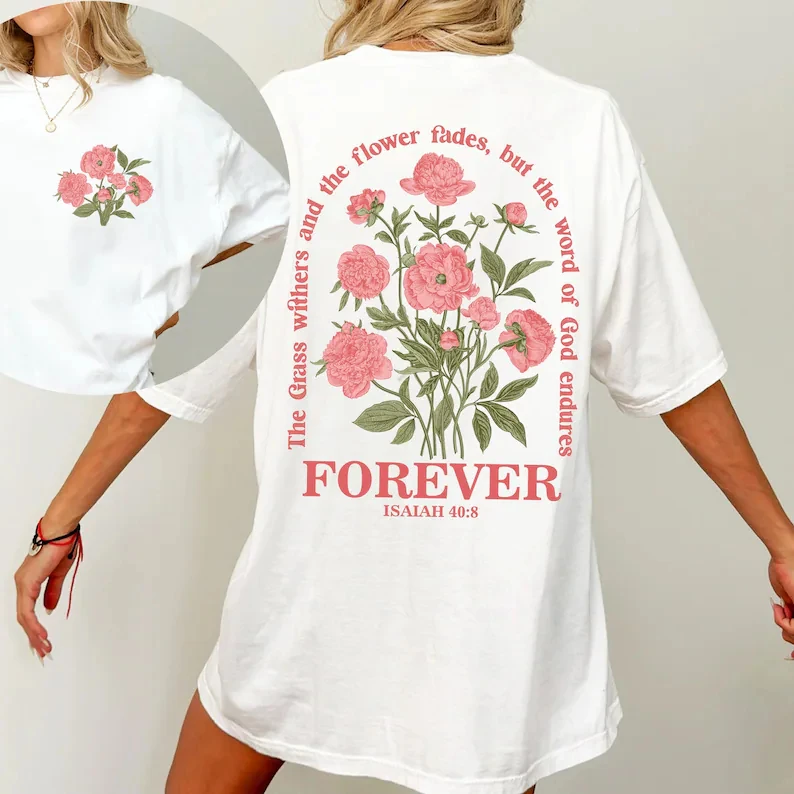 Pink Floral Short Sleeve Cotton Hip Hop Women's T-Shirt