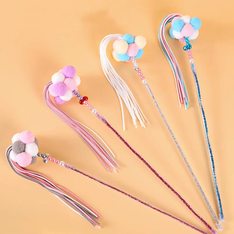 

Fairy Funny Cat Stick Long Rod Crystal Rod Beaded Interactive Bell Cat Toy Plush Ball Tassel Line Funny Cat Toy