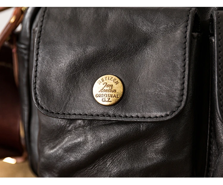 Lässige handgefertigte Herren-Umhängetasche aus pflanzlich gegerbtem Leder mit mehreren Taschen, modische Wochenendparty-Umhängetasche aus echtem Leder – Detail 11