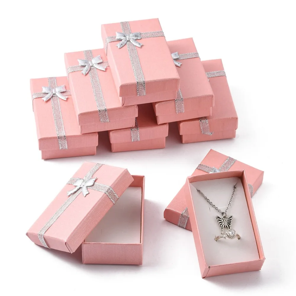 

24pcs Cardboard Jewellery Gift Boxes Display For Jewelry Packing Box Pink with Bowknot and Sponge Inside 80x50x25mm