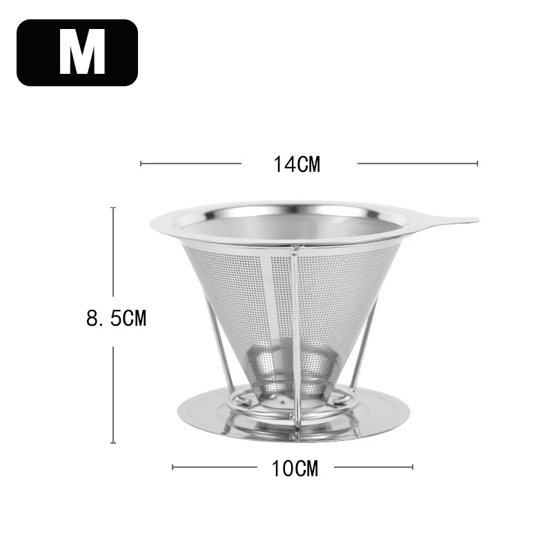 Kerry Filtro da caffè, gocciolatore riutilizzabile in acciaio inossidabile, filtro da caffè senza carta con supporto utensili da cucina per macchina da caffè manuale, 1-4 tazze