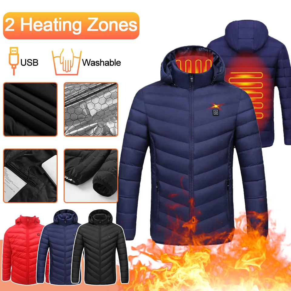 

2 Areas Heated Jacket Smart USB Heating Constant Temperature Men Women Winter Outdoor Windproof Warm Sprots Thermal Hooded Coat