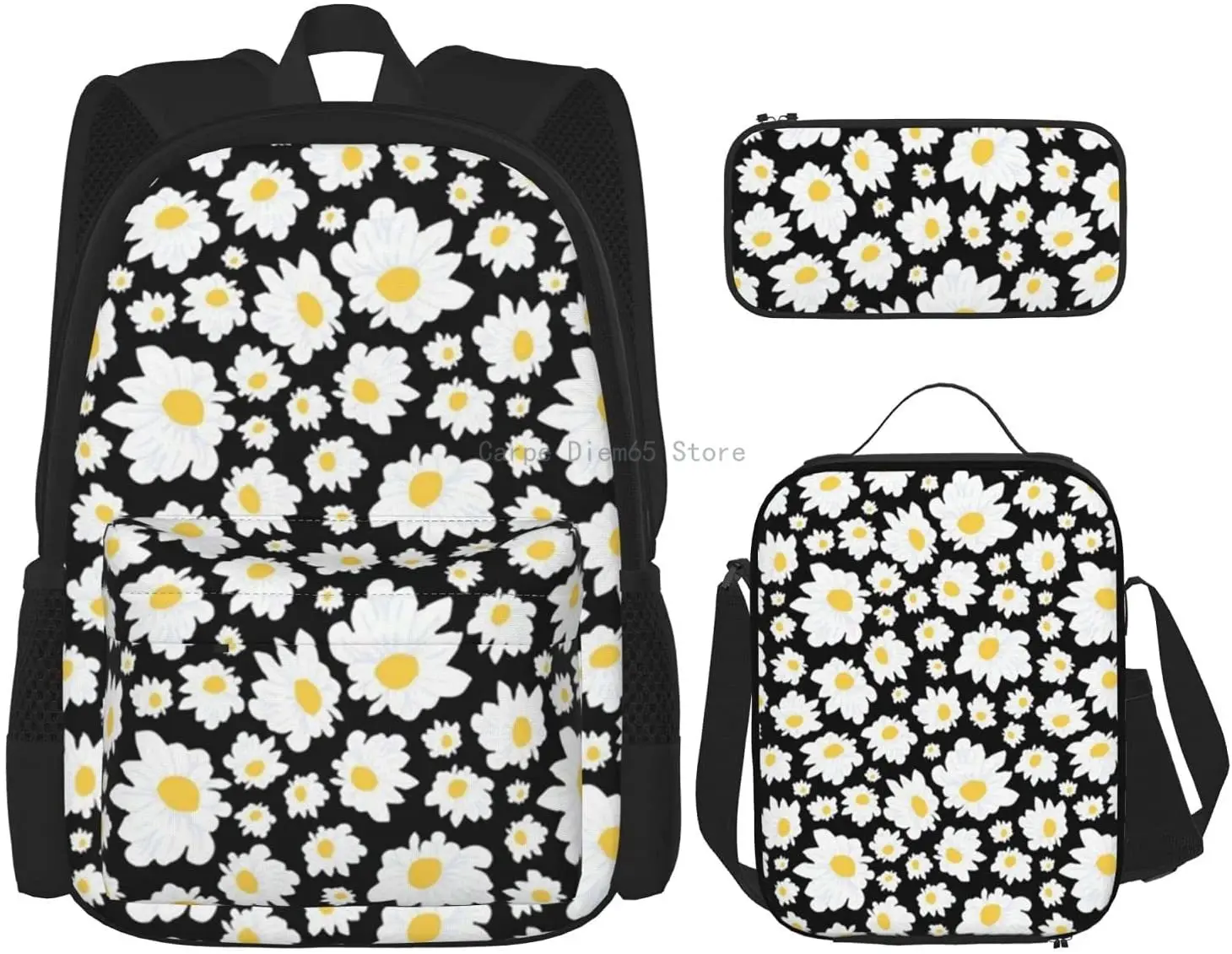 Field Of Daisies In Black Backpack Set 