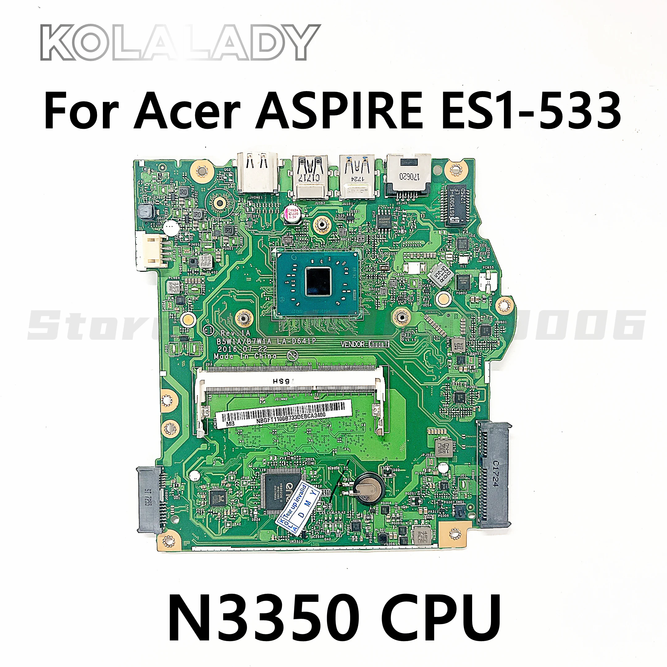 

NB.QFT11.008 NBQFT11008 For Acer Aspire ES1-533 Laptop Motherboard With N3350 CPU B5W1A B7W1A LA-D641P Mainboard 100% test OK