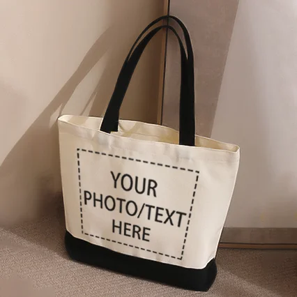 20/50 Pieces/lot Customized Photo/Text Splicing Handbag Women's Canvas Tote Bag Casual Commuting Shopping Bags 40x35x10cm
