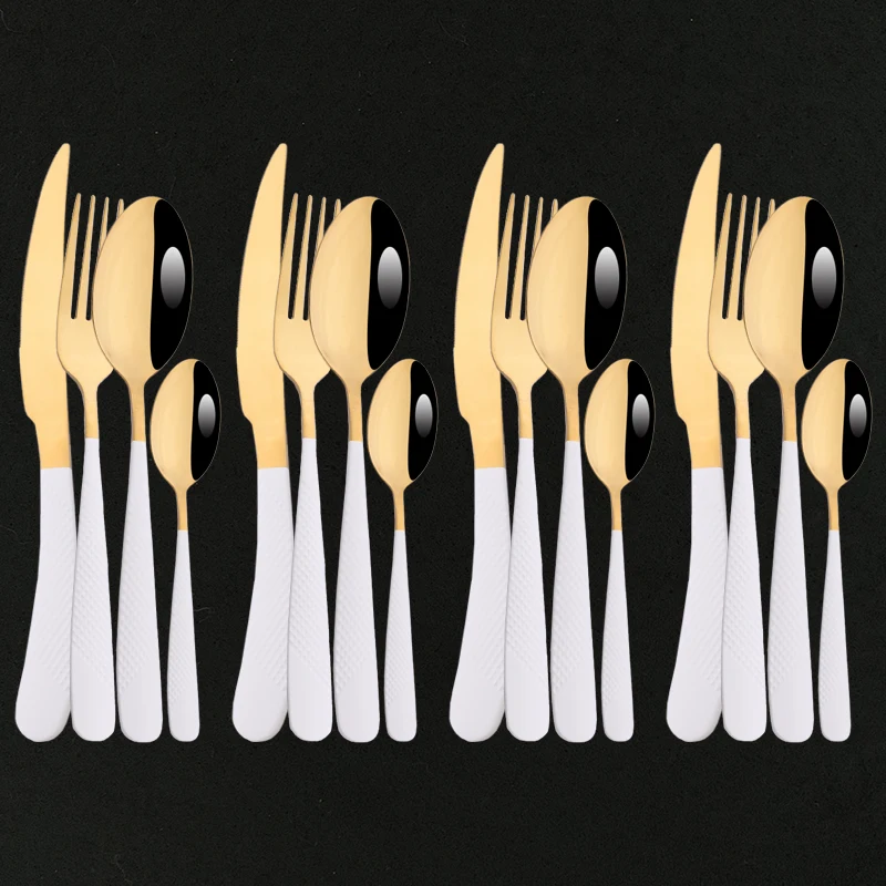 

White Gold Tableware Kitchen Cutlery Set Stainless Steel 16Pcs Cutlery Dinner Set Fork Spoon Knife Dinnerware Set Dropshipping