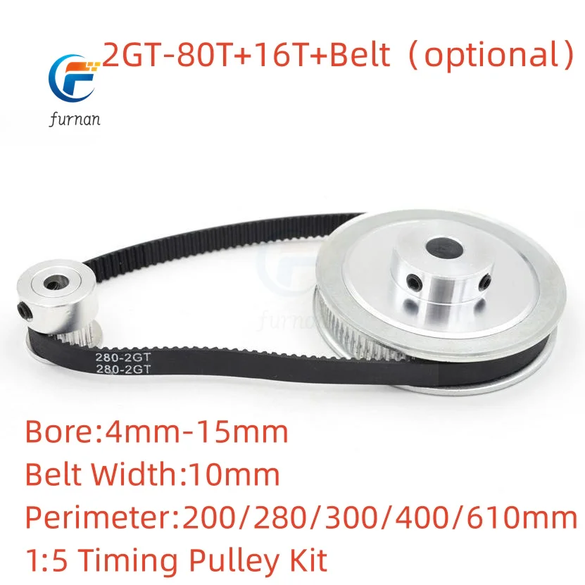 

GT2 2M Voron 2GT Timing Belt Pulley Set 3D Printer 16T 80Teeth Reduction Accessories Belt Width 10mm Bore4-15mm Synchronous Gear