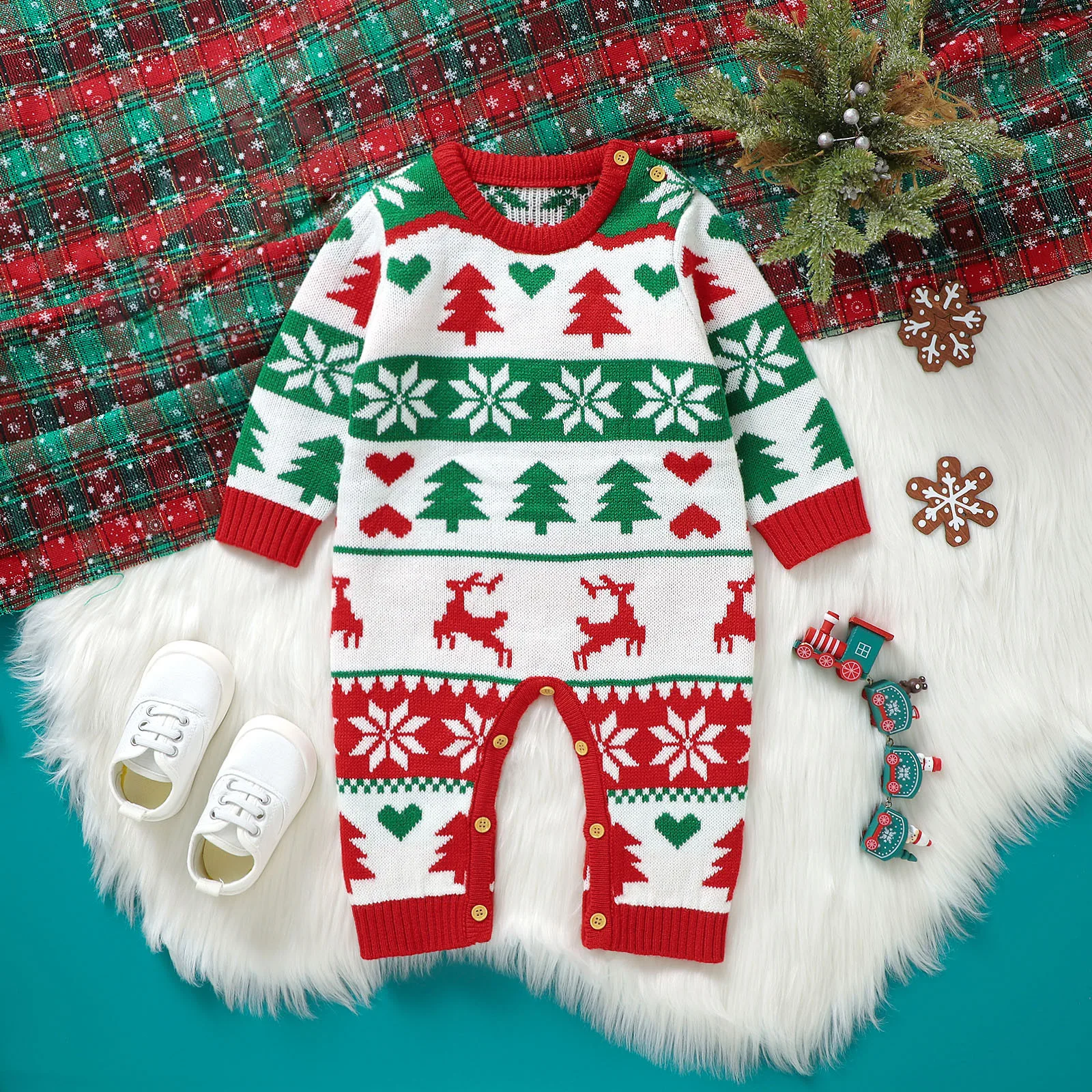 

0-18Month Newborn Baby Boys Girls Christmas Romper Jumpsuit Autumn Winter Warm Infant Kids Christmas Knitted Sweater Bodysuit