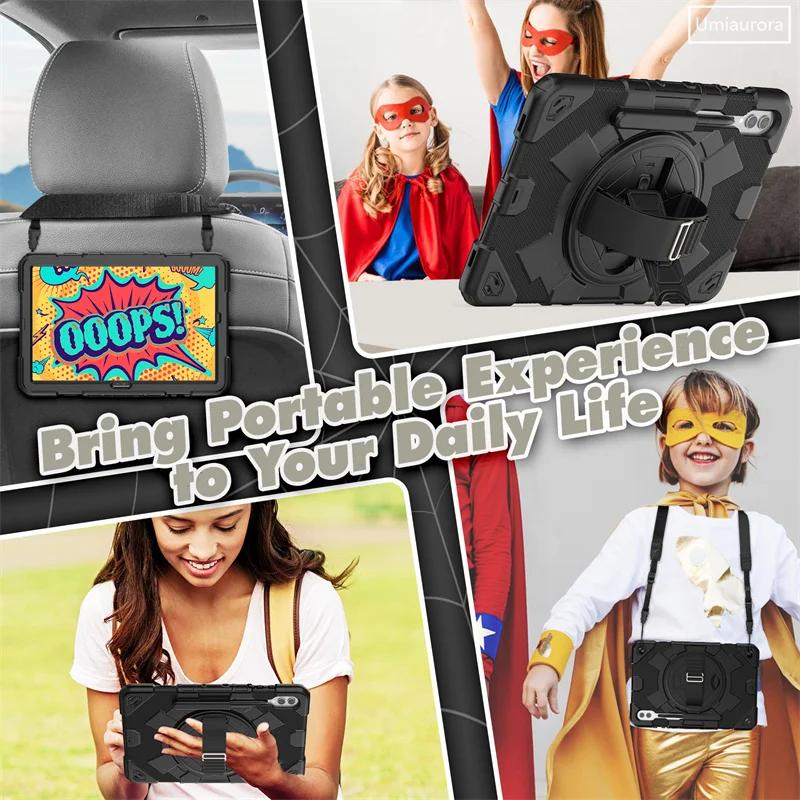 For Samsung Galaxy Tab S9 FE Plus 12.4 inch SM-X810 SM-X610 SM-X710 Tablet Case Kids PC Silicone Rotation Strap_voghion.com