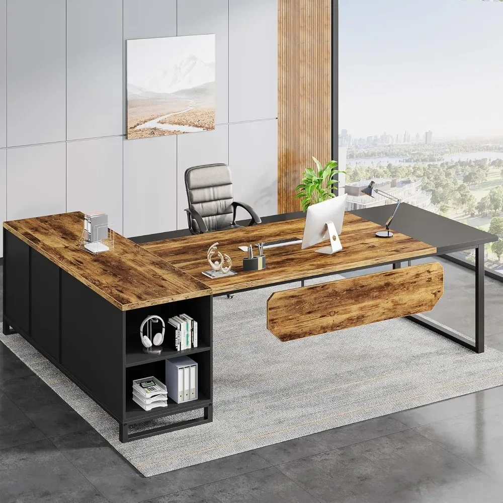 Executive Desk 70.8" 55" File , L Shaped Computer Desk Storage Shelves and Cabinet, Large L Shaped Executive Home Office