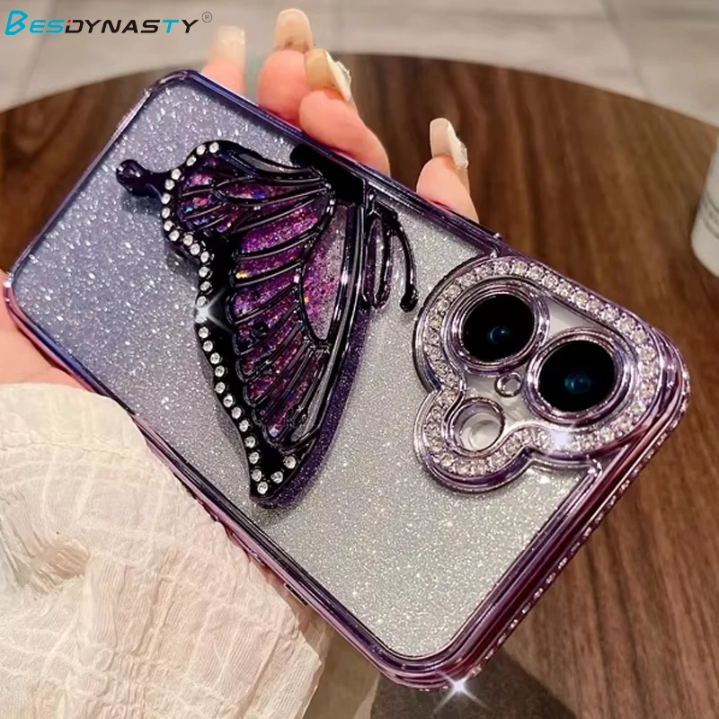 Luxury 3D Butterfly Bling Diamond Glitter Phone Case with Plating Finish