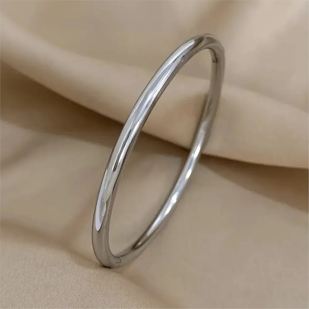 Minimalist Stainless Steel Polished Round Bangle for Women Vintage Hypoallergenic Material Prevent Allergy Blacelet Jewelry Gift