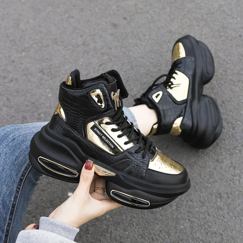 

Классические женские кроссовки 2023, женские ботинки на толстой подошве с высокой талией, черные тонкие универсальные Спортивные Повседневные высокие ботинки, женская обувь