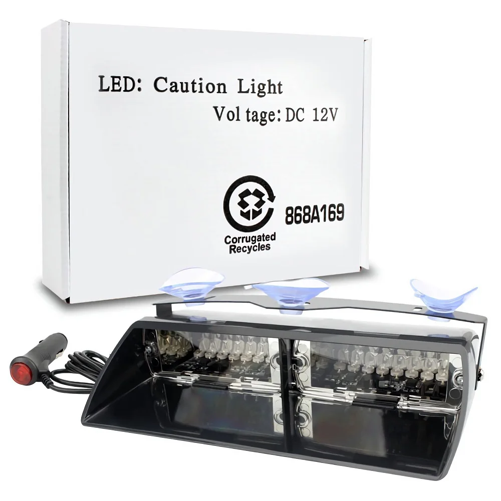 thumbnail image 1 of Lámpara de emergencia de 12 V y 16 LED, luz de policía, luz estroboscópica para automóvil, luz roja, azul, ámbar y blanca, señal de advertencia para parabrisas, luces intermitentes para rejilla de CAM, 1 of 4