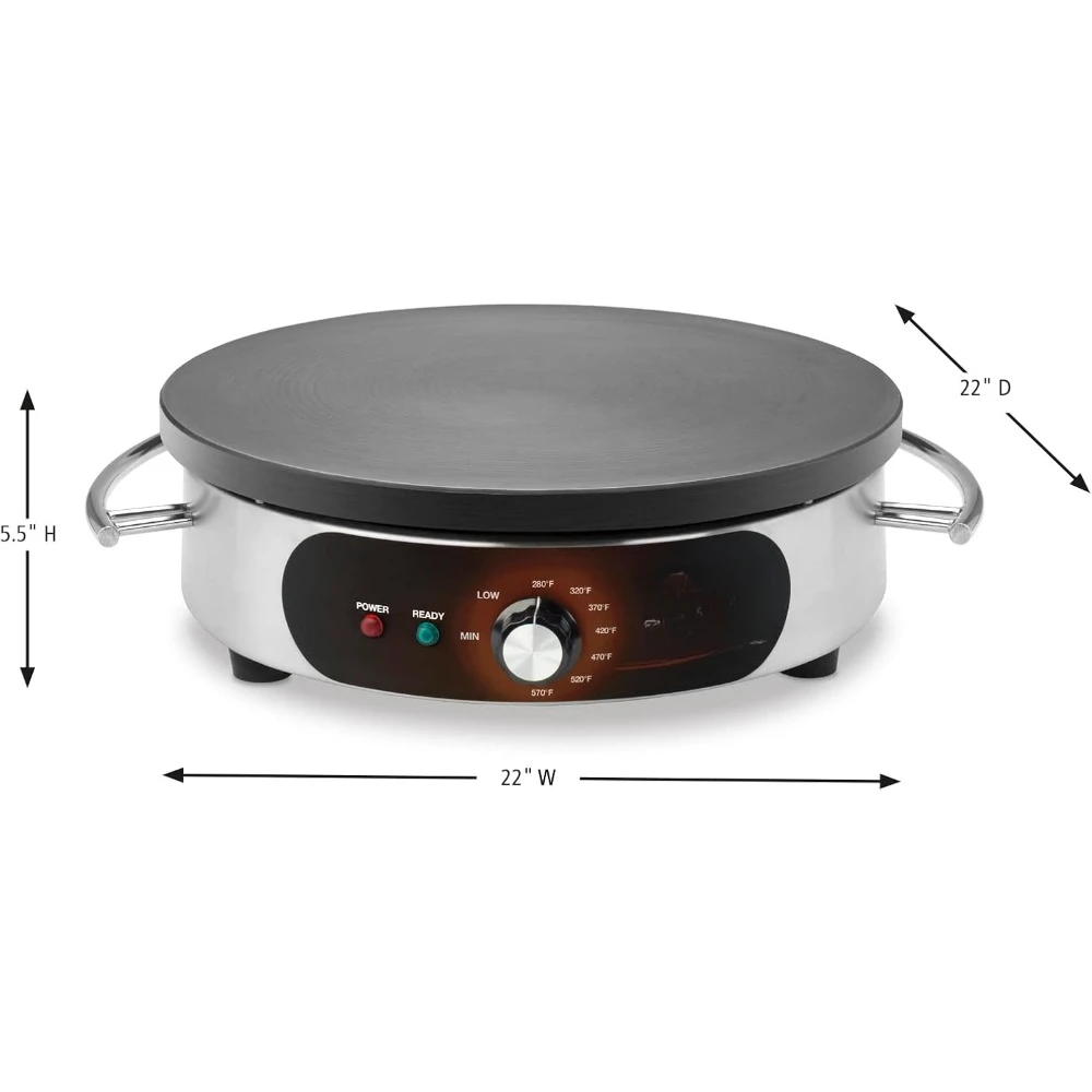 Crepe maker, cast iron cooking surface, stainless steel base, includes batter spreader, breakfast maker, bread maker 3