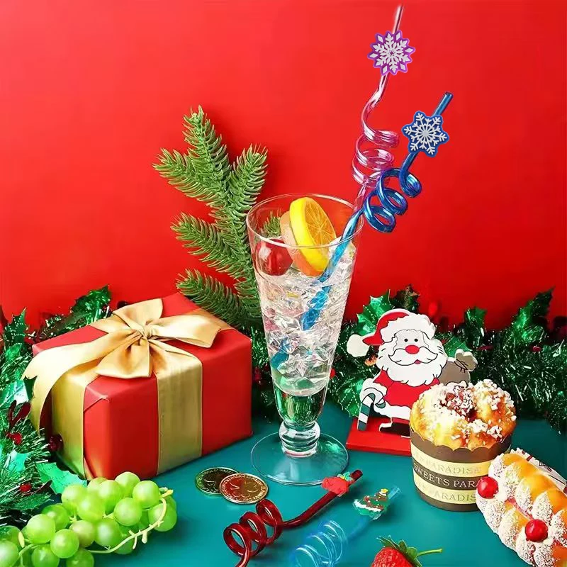 Colorful Snowflake Spiral Straws – Reusable Drinking Set