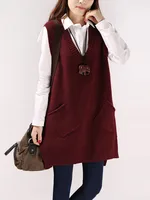 Loose Knitted Vest Women's Mid-Length Spring Autumn Korean Sle Svel Bal Jaet Large Size Woolen Vest Top