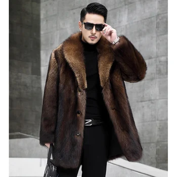 Men\'s mink coat The new winter imitation mink fur coat medium length plus size thickened warm 1