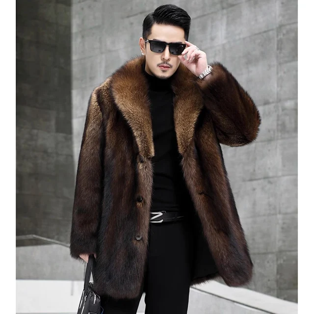 Men\'s mink coat The new winter imitation mink fur coat medium length plus size thickened warm 1