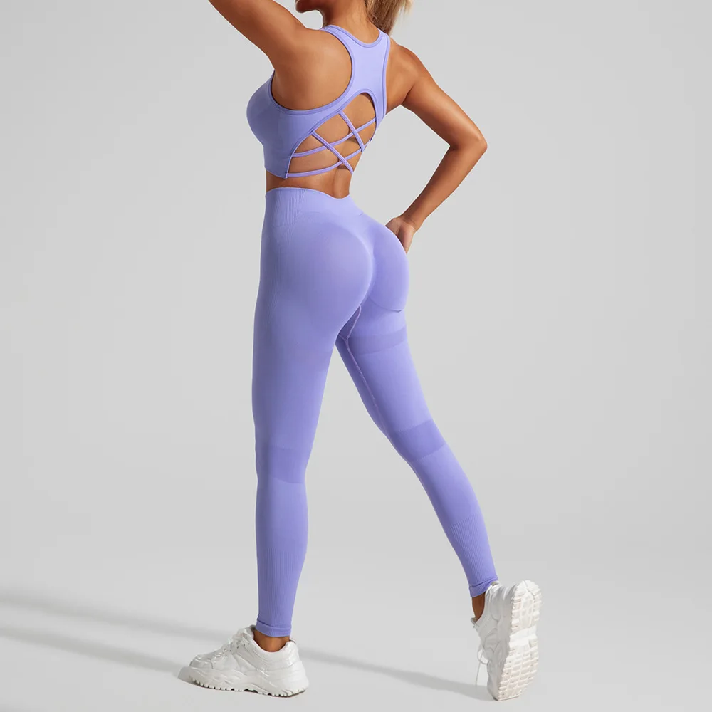Yoga Set Sports Set Gym Workout Set Sportswear Set Fitness Set Sports Bra Set Yoga Pants Set 2PCS Women Seamless Professional Quick Dry Sports Bra + High Waisted Hip Lifting Leggings Gym Running